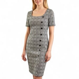 Posh Black and White Plaid Midi Dress
